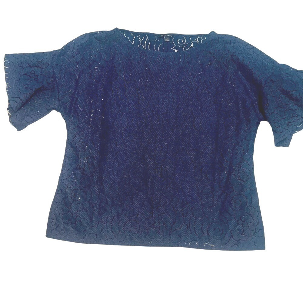 Banana Republic Navy Blue Lace Flutter Sleeve Top Women's Size‎ Small Lined